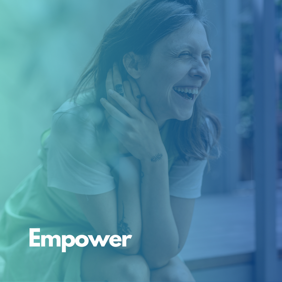 Empower, lady feeling happy smiling off towards the distance